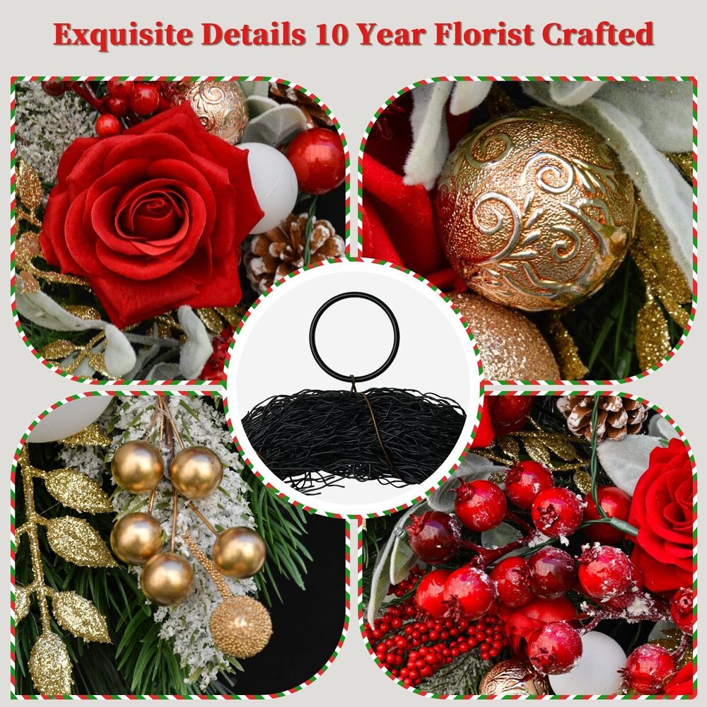 1060 24 Inch Artificial Christmas Wreath for Front Door, Christmas Rose - Picture 4 of 8